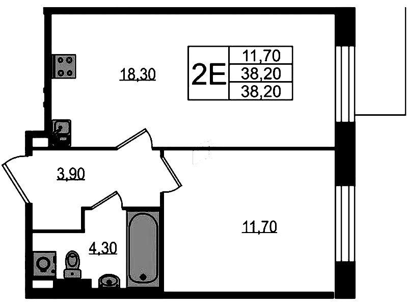 1-комнатная квартира 38.2 м², 2/10 эт., ЖК «Большая Охта»